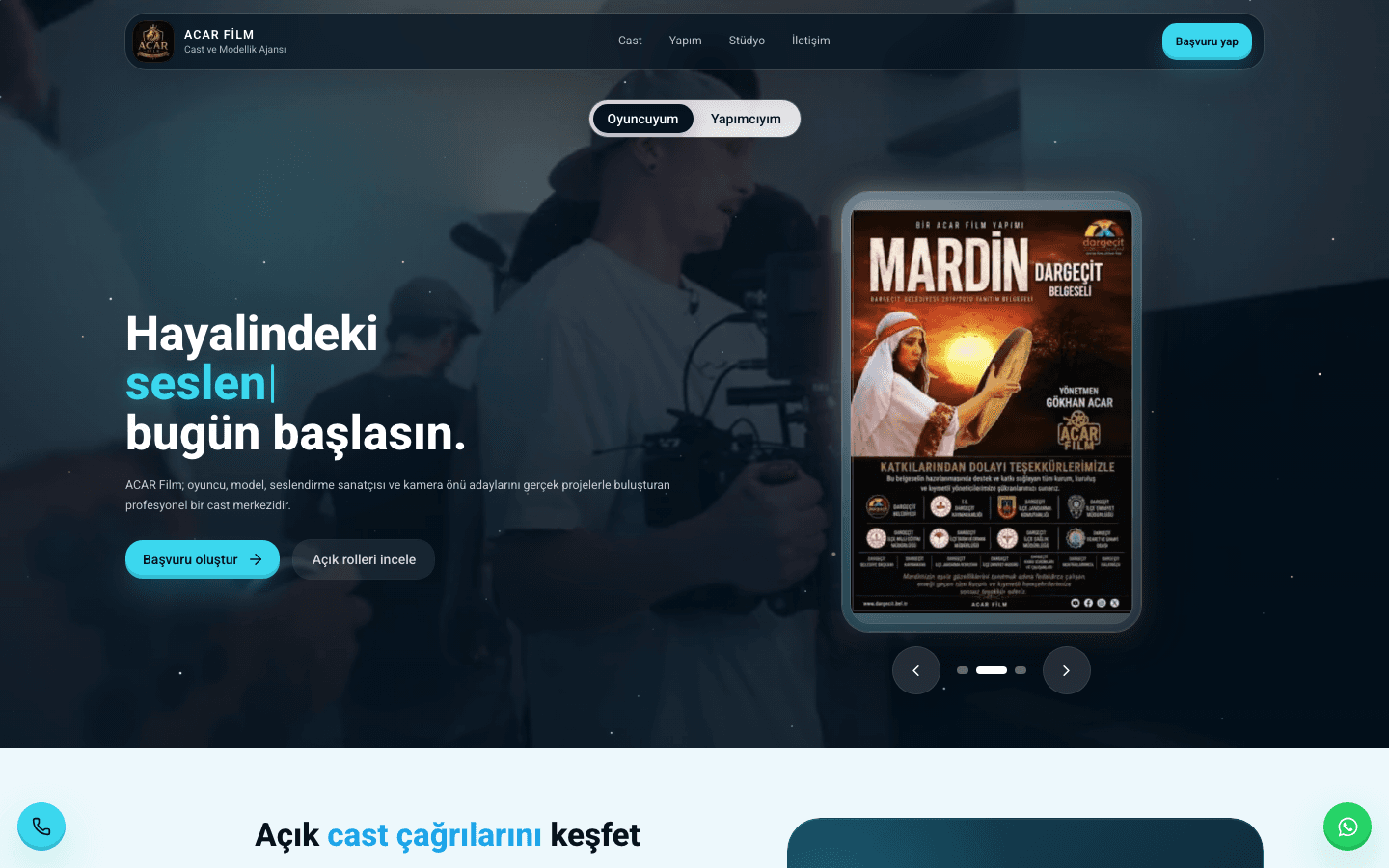 Acar Film Cast Ajans web sitesi ekran görüntüsü
