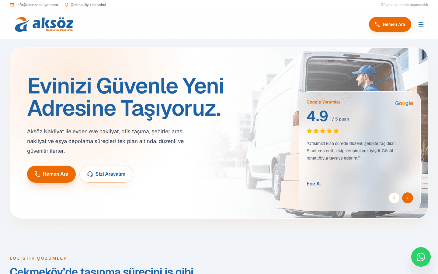 Çekmeköy Evden Eve Nakliyat web sitesi ekran görüntüsü