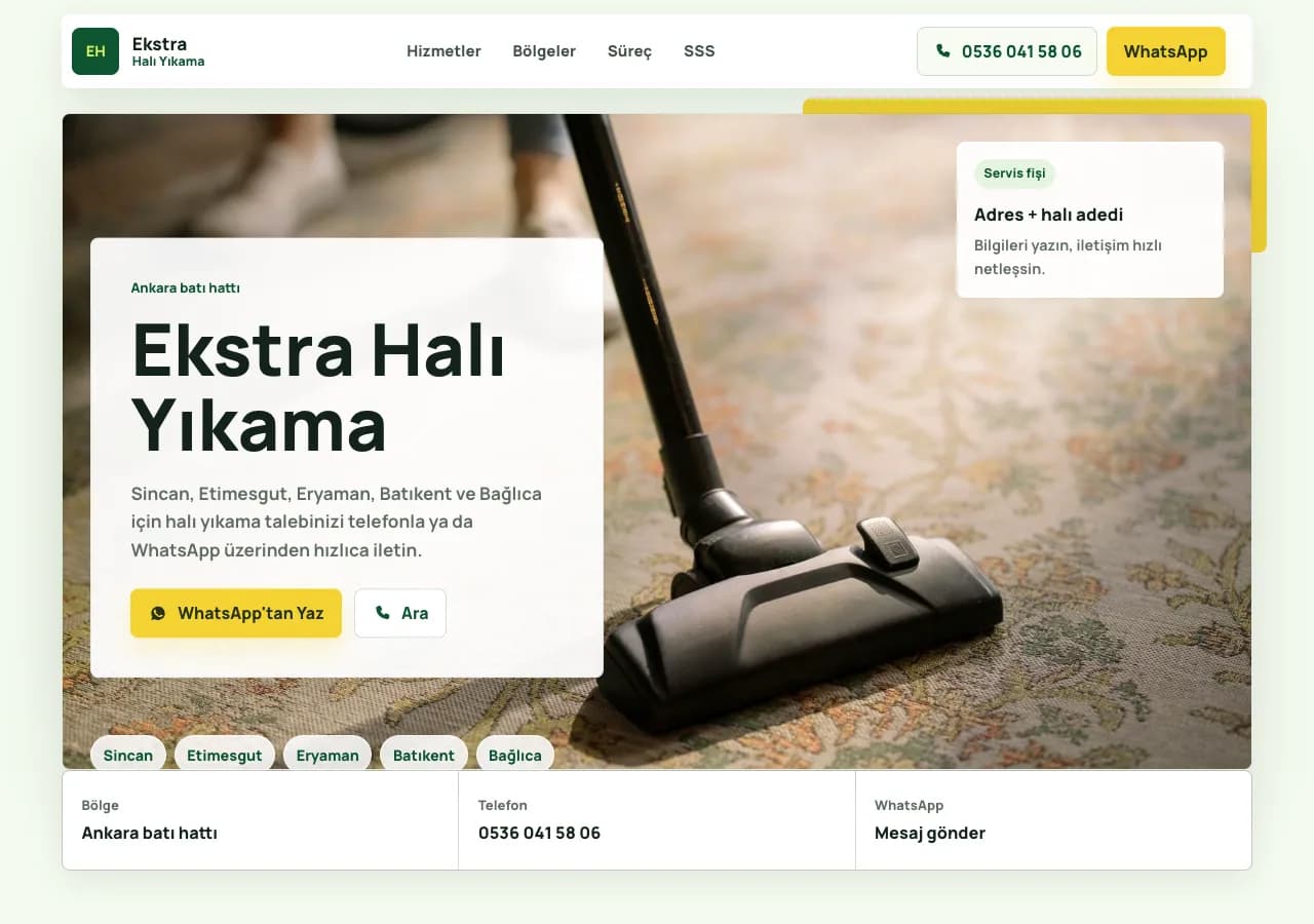 Ekstra Halı Yıkama web sitesi ekran görüntüsü