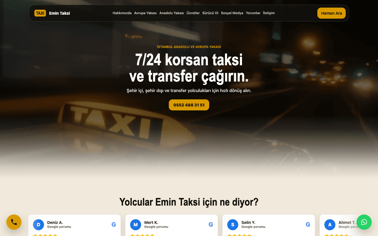 Emin Taksi web sitesi ekran görüntüsü